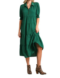 Umgee - Tiered Cuffed Sleeve Dress