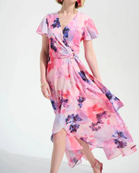 Joseph Ribkoff - Printed Chiffon High Low Wrap Dress