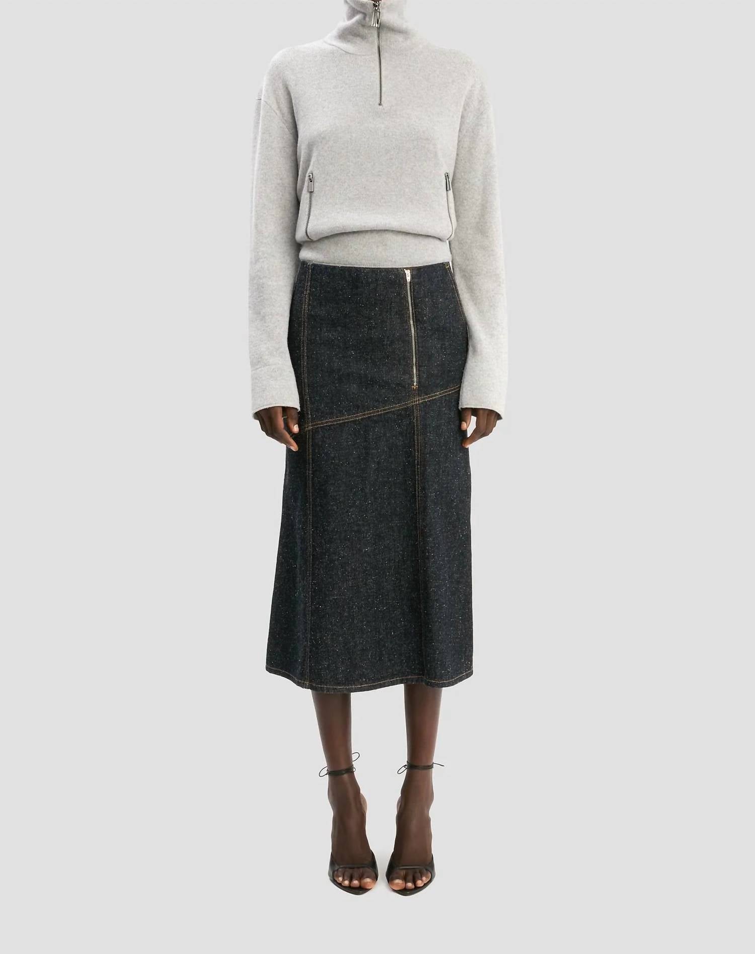 VICTORIA BECKHAM Panelled Denim Midi Skirt in indigo - women's skirt