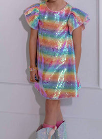 Lola + The Boys Kid's Sequin Shimmer Dress in rainbow - kids' dress - detail view