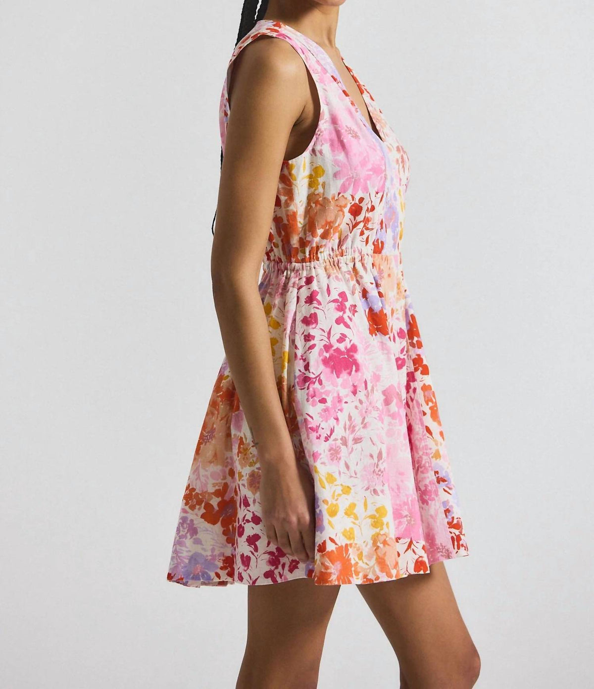 Derek Lam 10 Crosby Tia Floral Stretch Linen Mini Dress in rose multi - women's dress - detail view