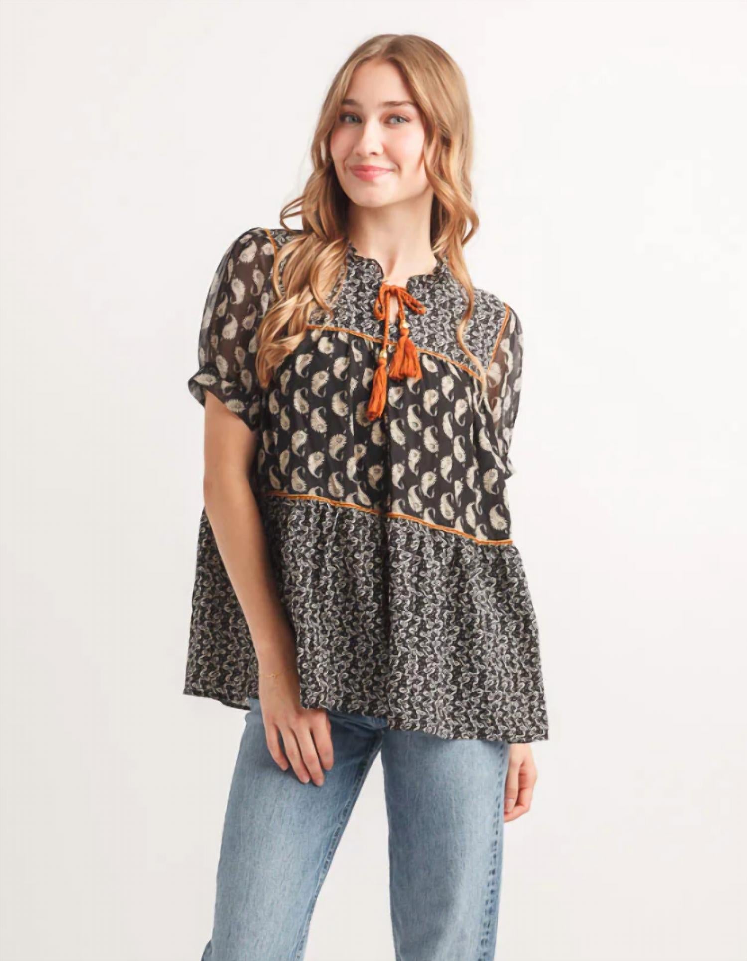 Papillon - Mix Media Top With Ties