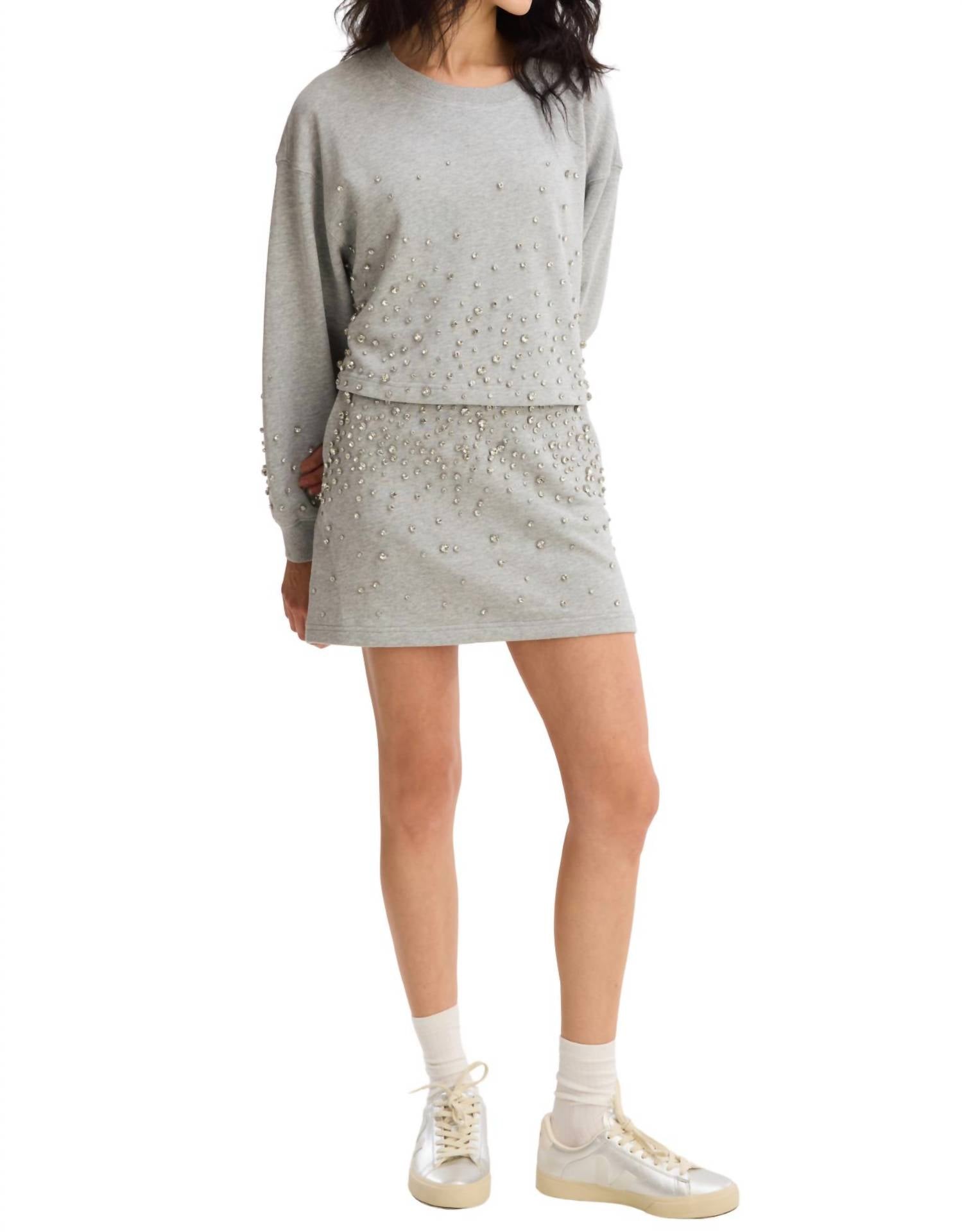 ALLISON NEW YORK Rhinestone Mini Skirt in heather grey - women's skirt - view 7