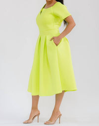 Karen T Design Pleated Midi Dress in yellow - women's dress - view 4