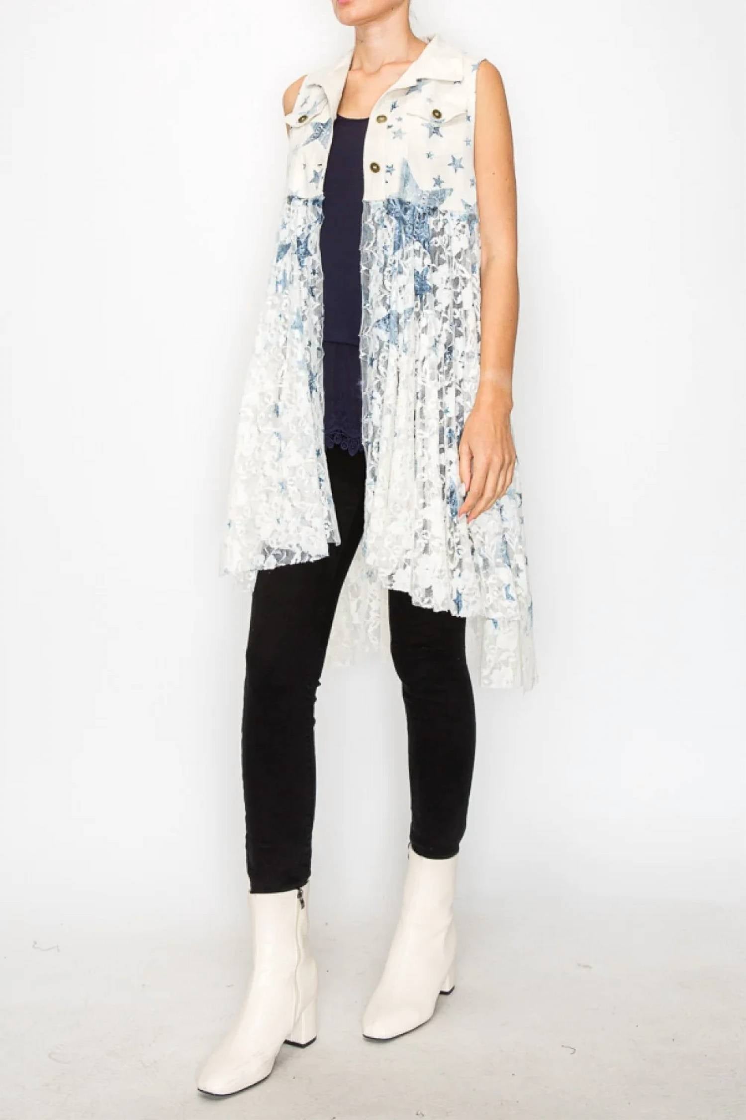 Origami - Faux Suede Vest with Lace Layer