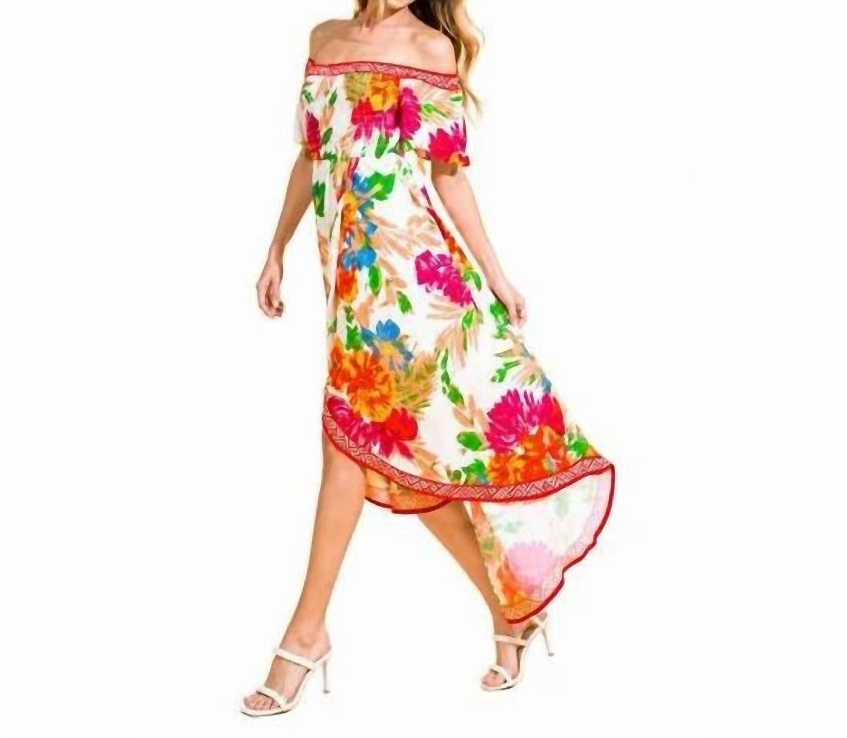 Flying Tomato - Floral Off Shoulder Hi-lo Maxi Dress
