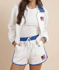 Sadie & Sage - Patriotic Flag Embroidery Zip Up Jacket