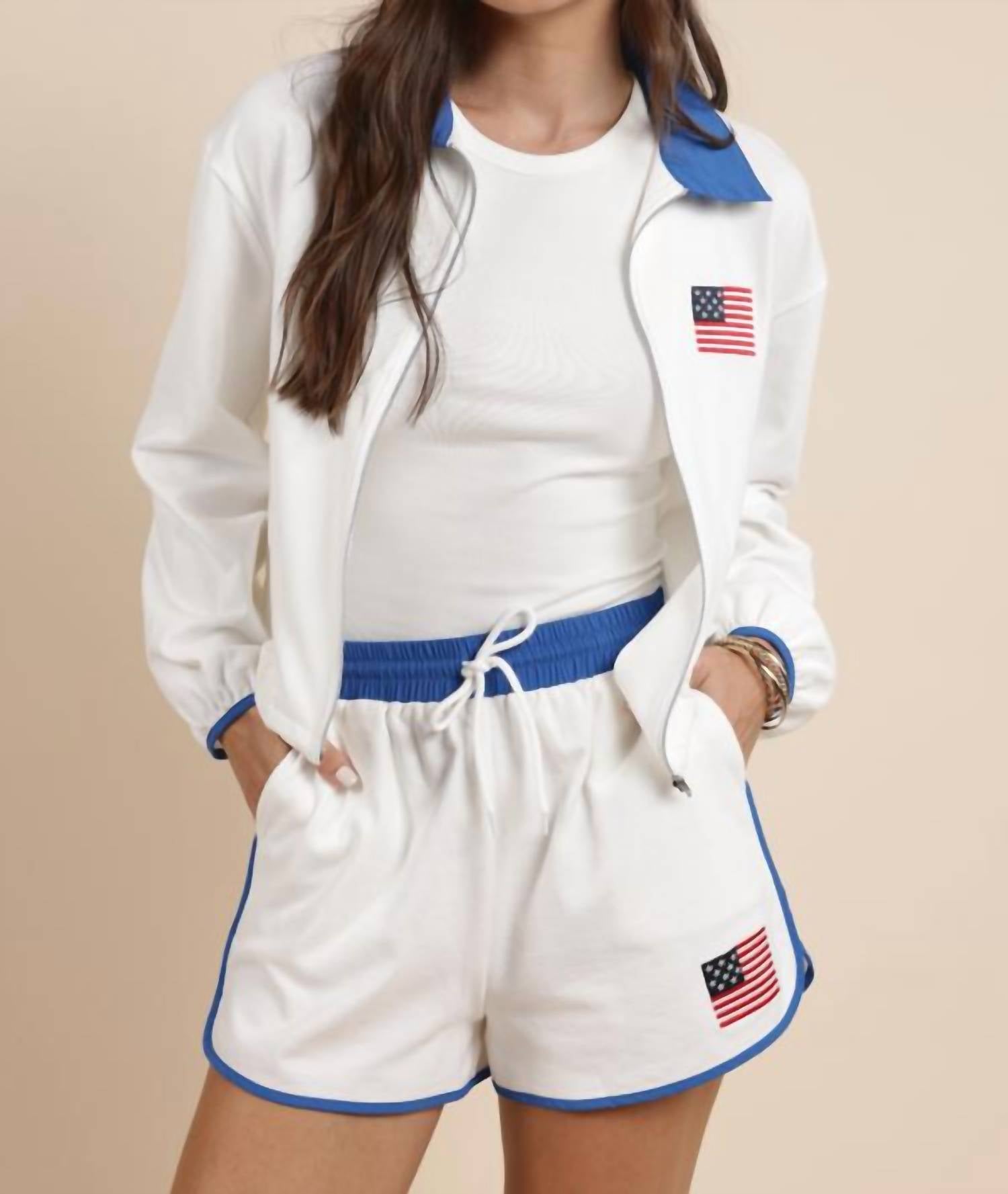 Sadie & Sage - Patriotic Flag Embroidery Zip Up Jacket