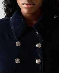 STEVE MADDEN Tonia Velvet Button Blazer in indigo haze - women's jacket - detail view