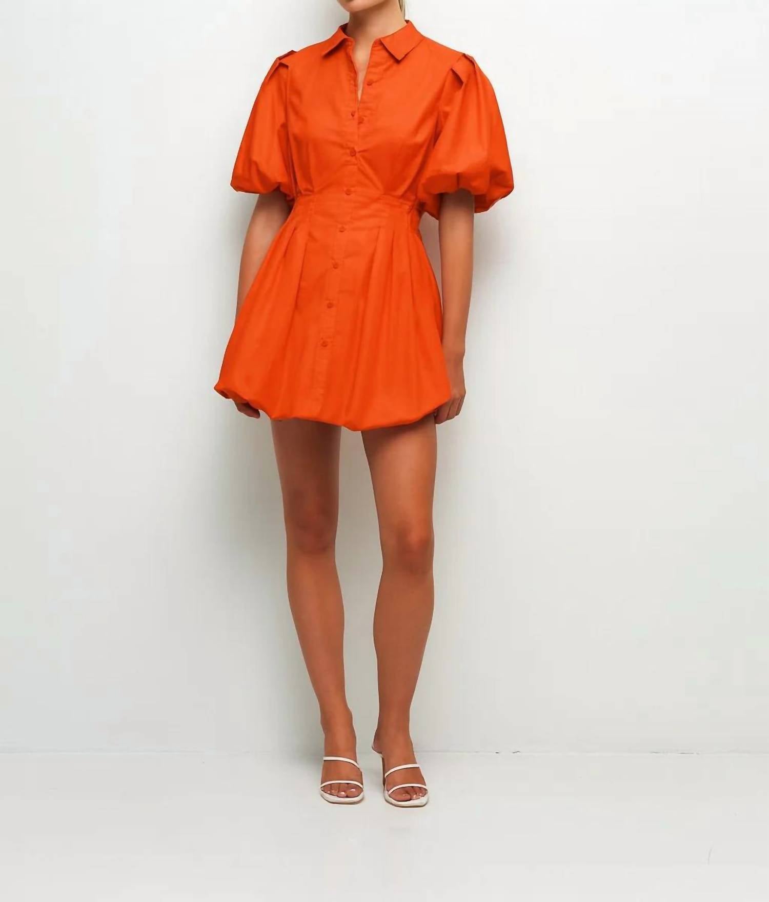 JONATHAN SIMKHAI CLEO BALLOON PINTUCK MINI DRESS in lobster - women's dress