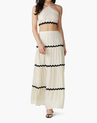 America & Beyond - Ric-rac Halter Top & Tiered Skirt Set