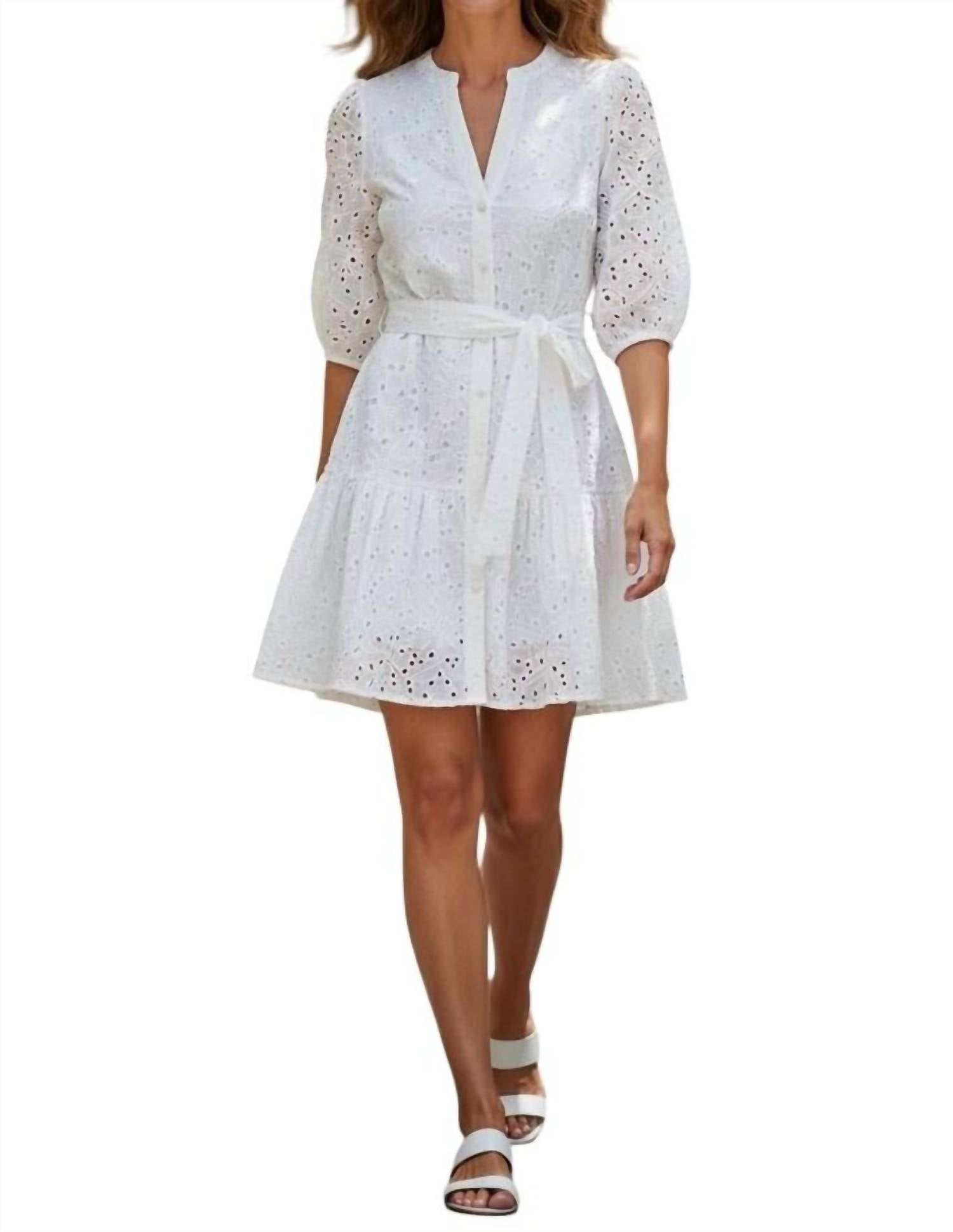 WAIMARI Eyelet Mini Tiered Dress in white - women's dress