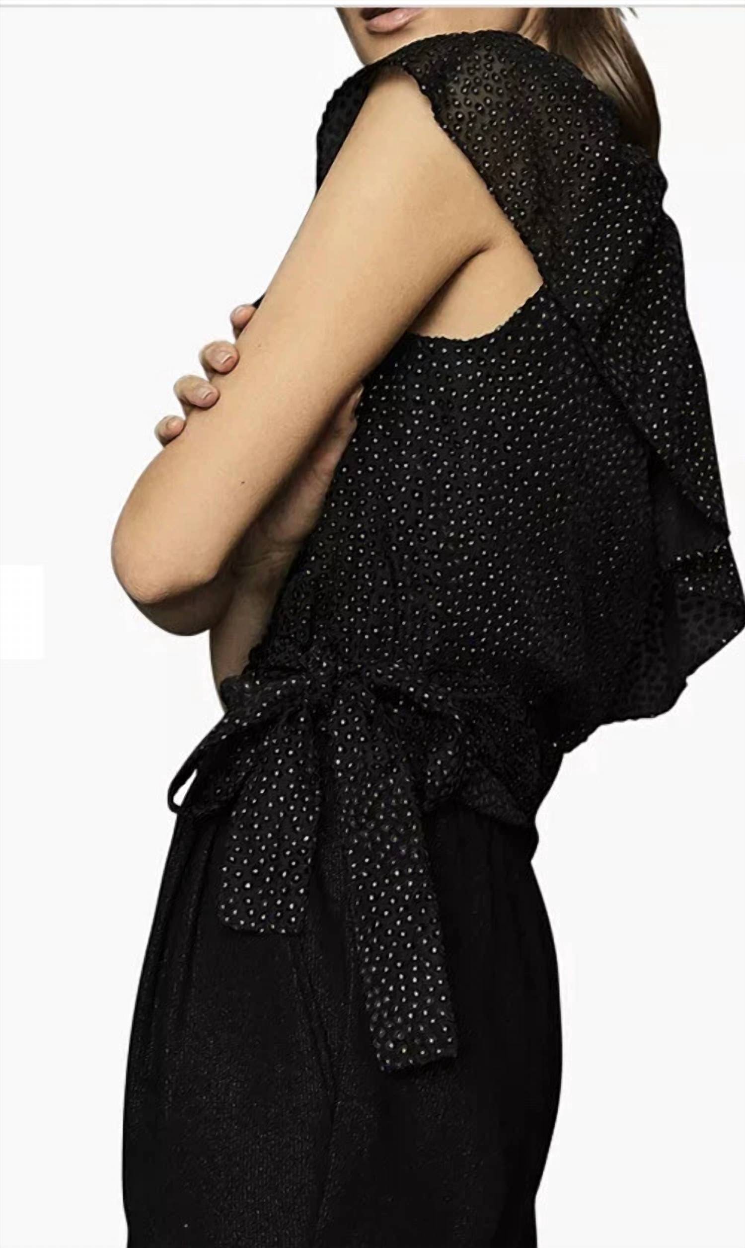 Reiss - Nora Metallic Spot Asymmetric Neck Tie Detail Top