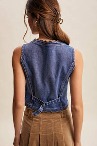 Listicle - Scallop Trim Stretch Denim Vest