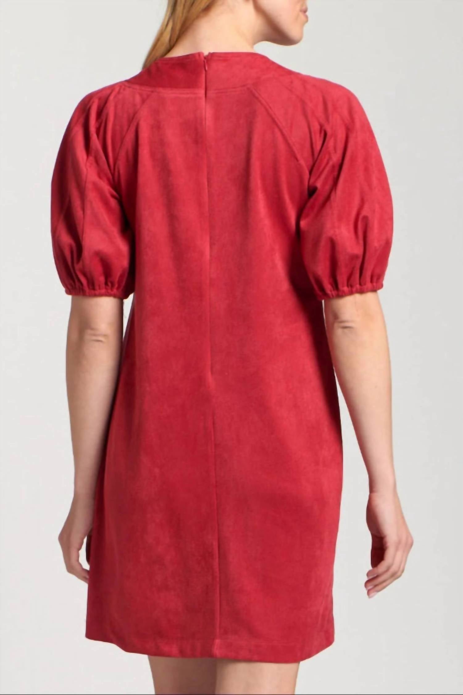 Apny - Vegan Suede Lace-Up Puff Sleeve Dress