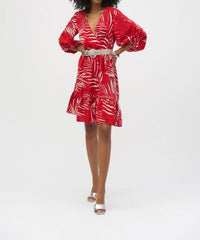 Joseph Ribkoff - Tropical Print Belted Puff Sleeve Sundress