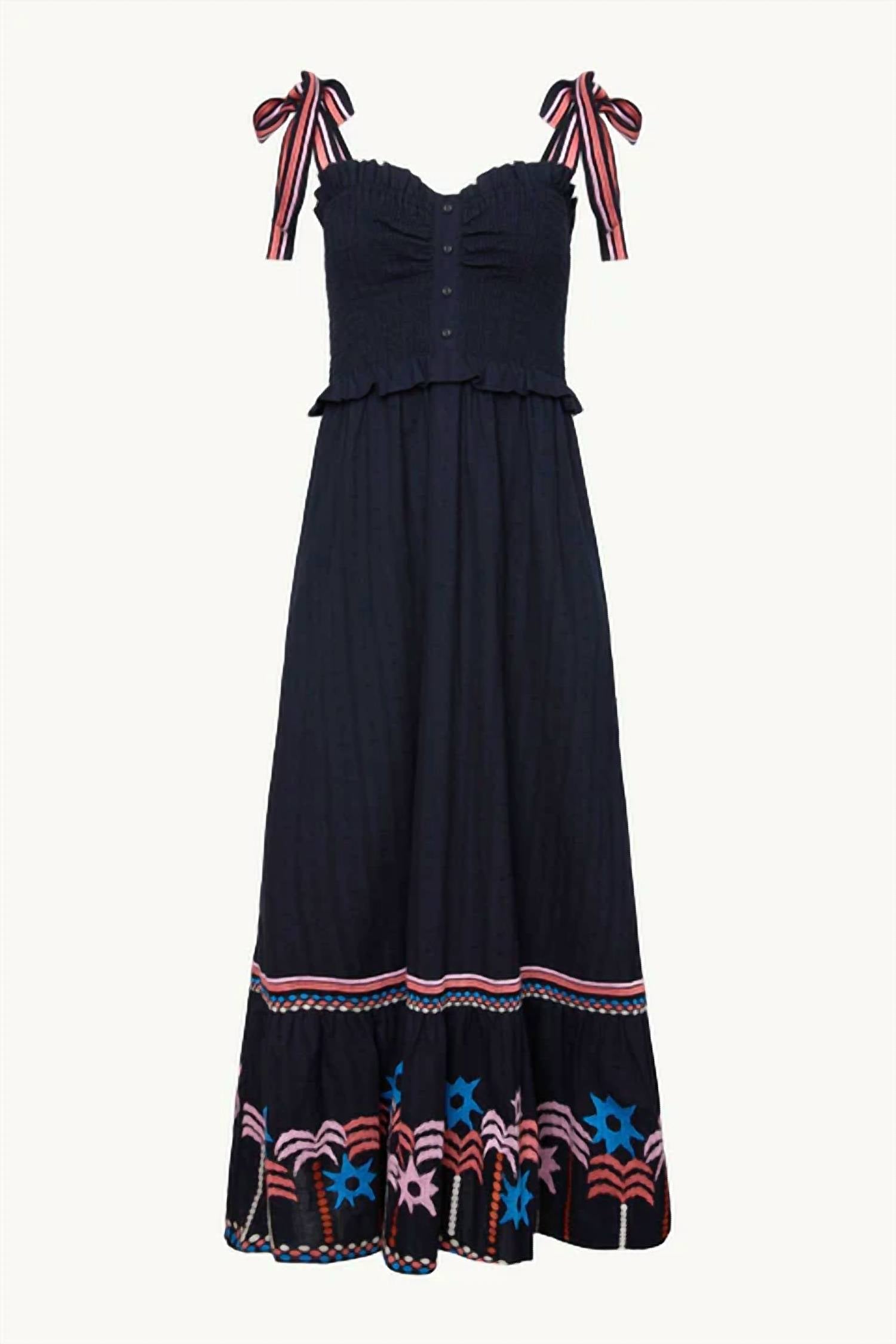 CABALLERO Women's Thandi Dress in peacoat navy palm embroidery - women's dress