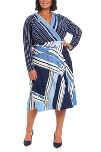 LONDON TIMES Side-twist Wrap Design Silhouette Dress in ivory blue - women's dress