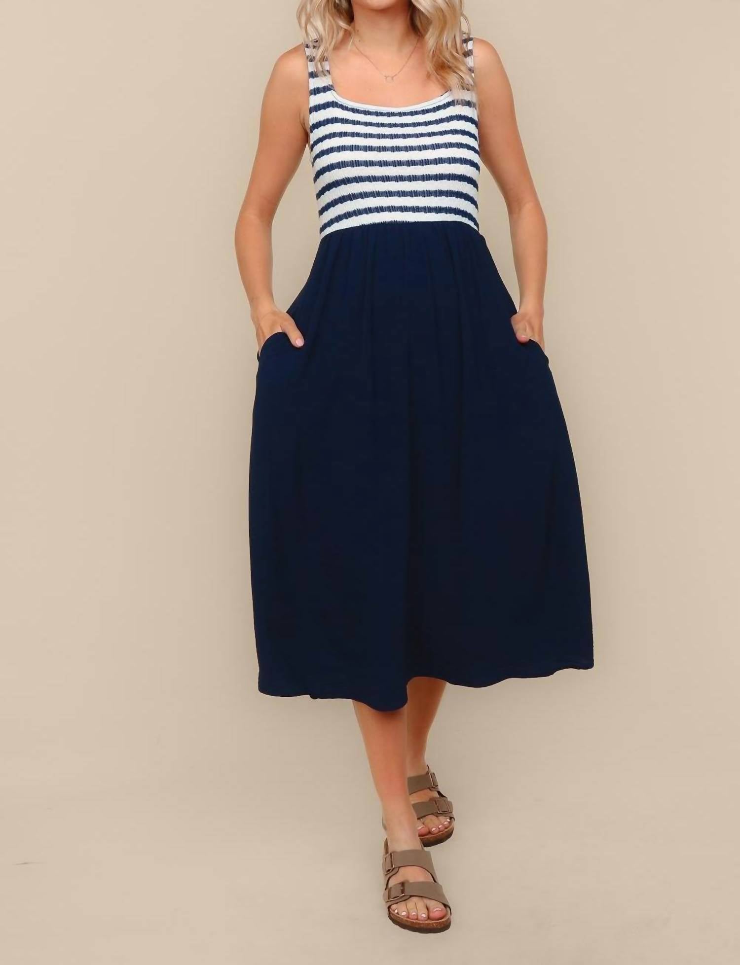 Haptics - Striped Fit And Flare Sleeveless Midi Dress