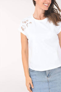 Charlie B - Cuffed Sleeve Embroidery Details T-shirt