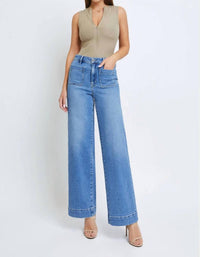 Hidden - Front Pocket High Waist Wide Leg Jean