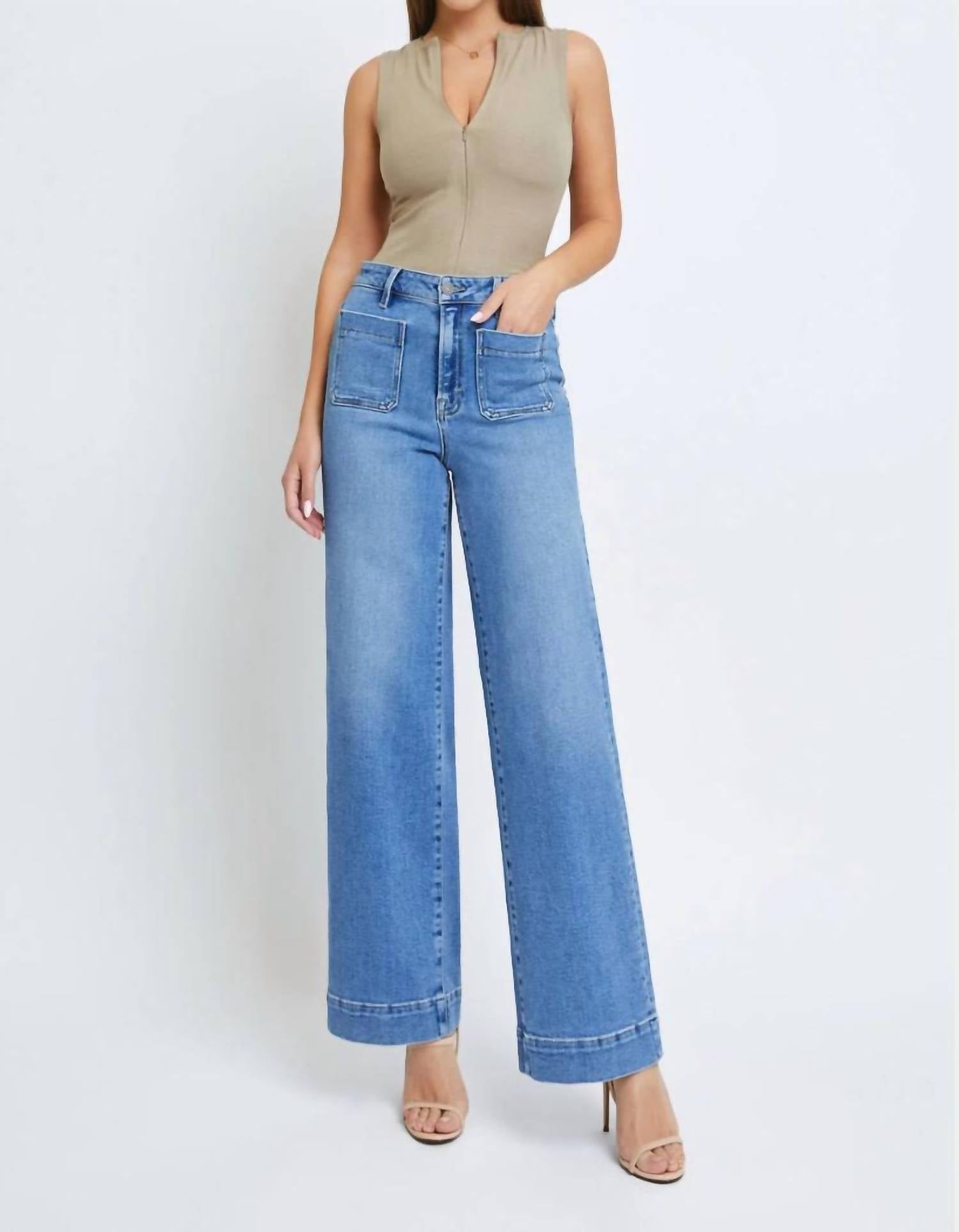 Hidden - Front Pocket High Waist Wide Leg Jean