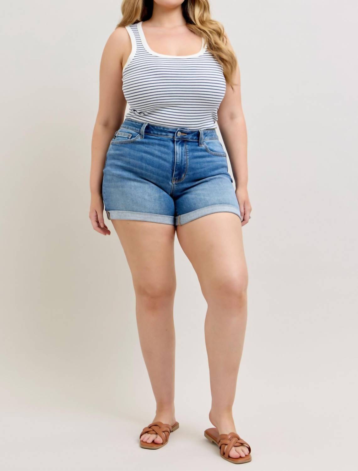 Judy Blue Mid Rise Slim Denim Short in blue - women's shorts - view 7