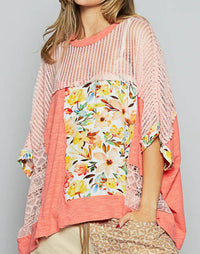 Pol - Birdie Patchwork Mesh Poncho