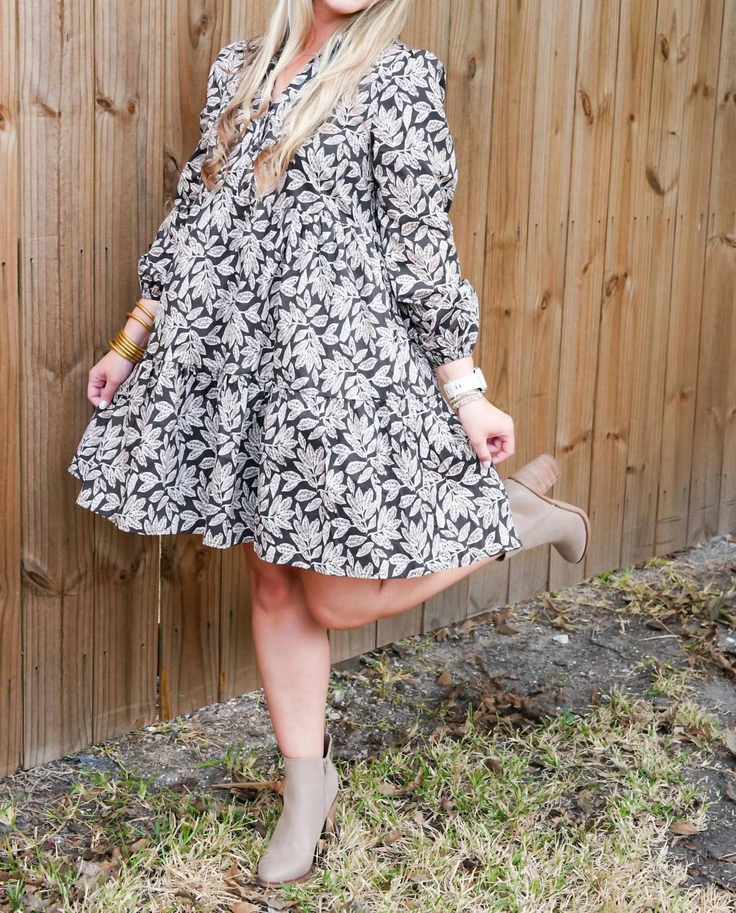 Doe And Rae - Leaf Print Poplin Mini Dress