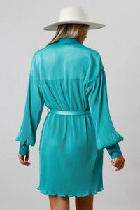 Fantastic Fawn - Pleated Tie Waist Mini Dress