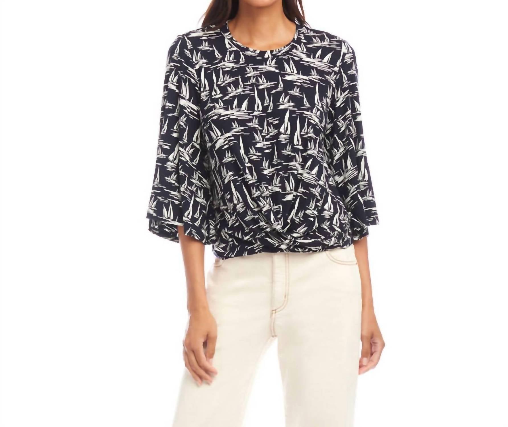 Karen Kane - Flare Sleeve Drape Front Top