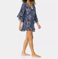 Anne Cole Flounce Zebra Printed Cover Up in blue white - women's swimwear - alternate view