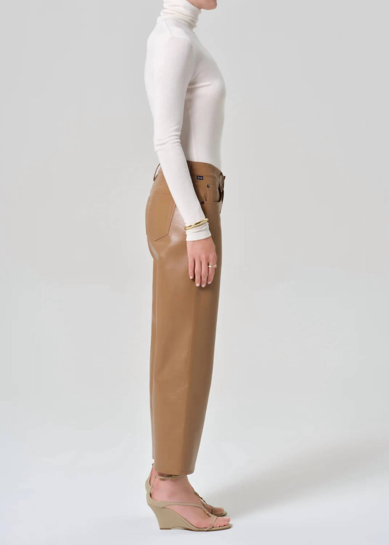 Citizens of Humanity Faye Vintage Straight Recycled Leather Pants in pale toffee - women's pants - alternate view