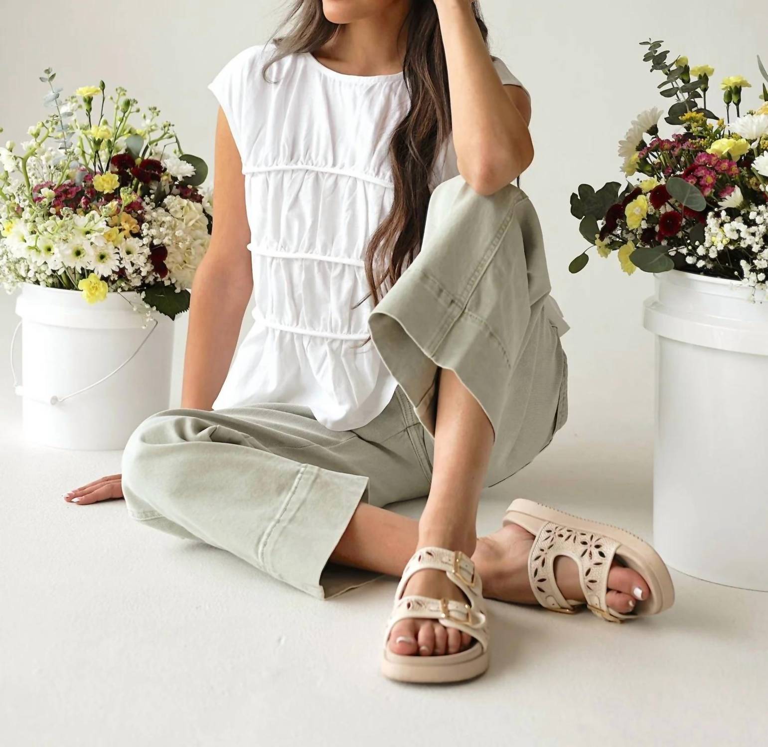 Candescent - Fresh Start Linen-blend Ruched Peplum Top