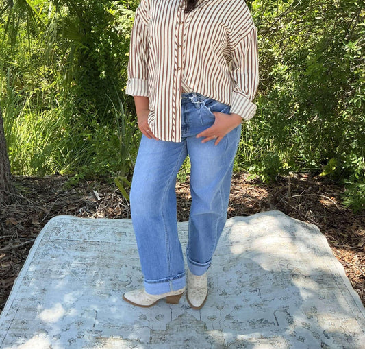 Entro - Textured Stripe Long Sleeve Button Down Shirt