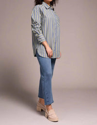 Tribal - Women's Stripe Button Front Dress Top