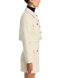 Stellah Tweed Jacket with Leather Trim in cream - women's jacket - alternate view
