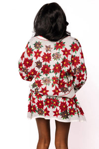 Queen Of Sparkles - Poinsettia Long Sleeve Cardigan
