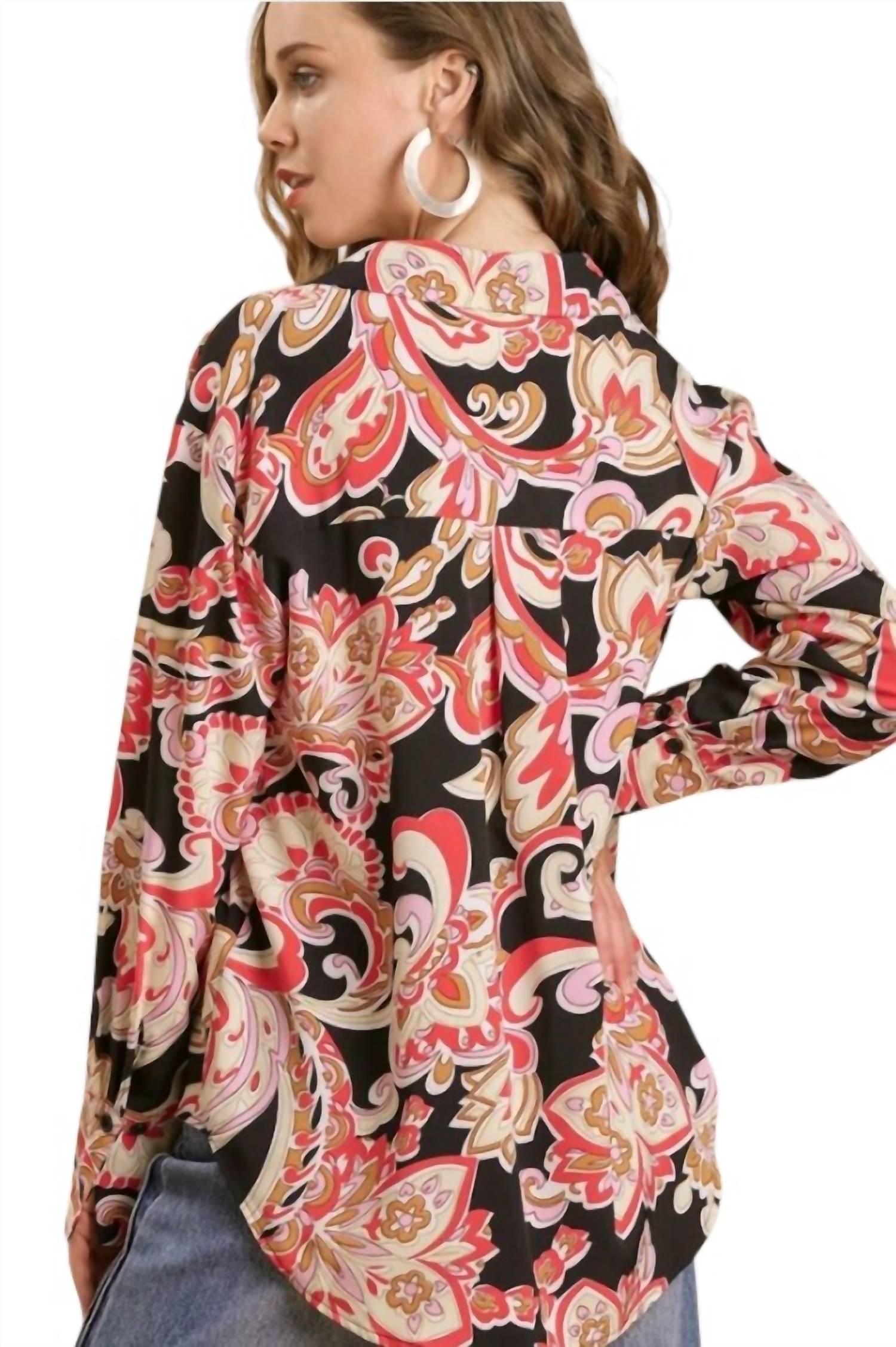 Umgee - Vintage Paisley Print Button-up Blouse