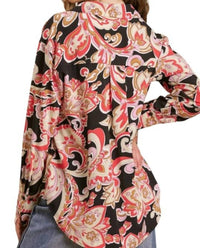 Umgee - Vintage Paisley Print Button-up Blouse