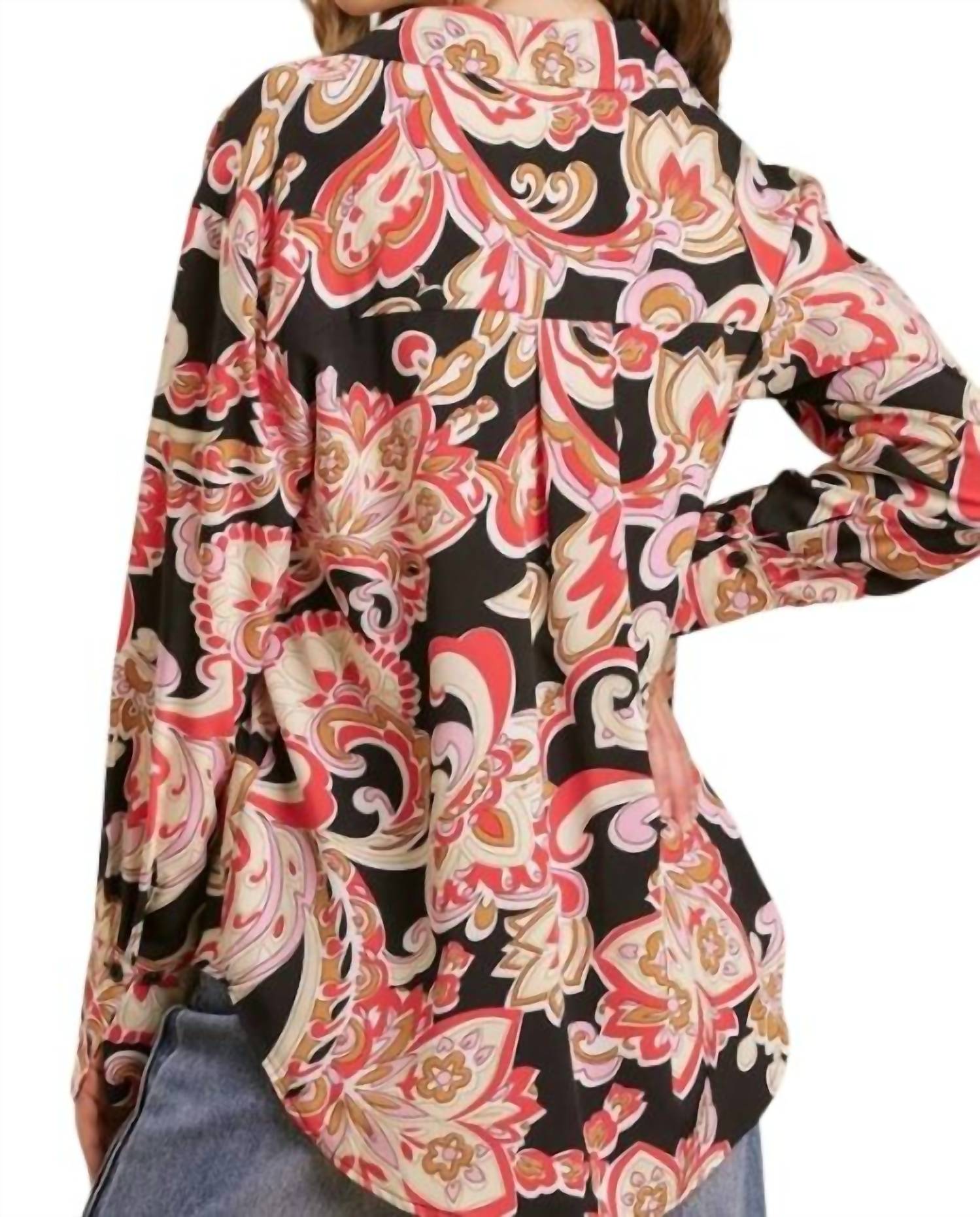 Umgee - Vintage Paisley Print Button-up Blouse