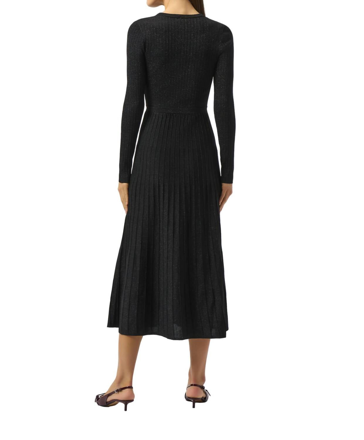 Joseph Ribkoff Elegant Pleated A-line Dress in black - women's dress - detail view