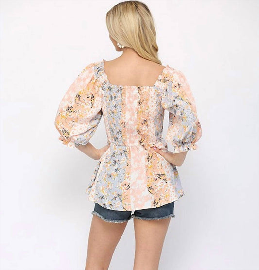 Gigio - Floral Print Smocked Peplum Top