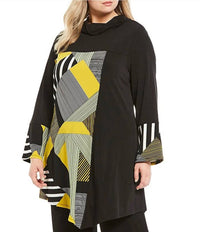 Ic Collection - Abstract Colorblock Cowl Neck Top - Plus