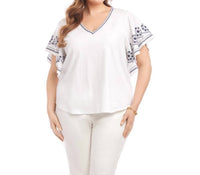 Karen Kane - Embroidered Flutter Sleeve Top - Plus