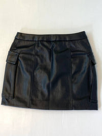 Vintage Havana Women's Leather Zip Front Skirt in black - women's skirt - detail view