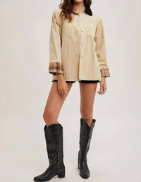 Bluivy - Inner Plaid Corduroy Button Down Barn Coat