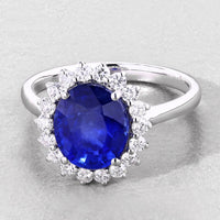 Diana M Jewels Women's Oval Natural Ceylon Blue Sapphire Fashion Ring (3.48 Ct) - Signature Plus in 18k white gold - women's jewelry - alternate view