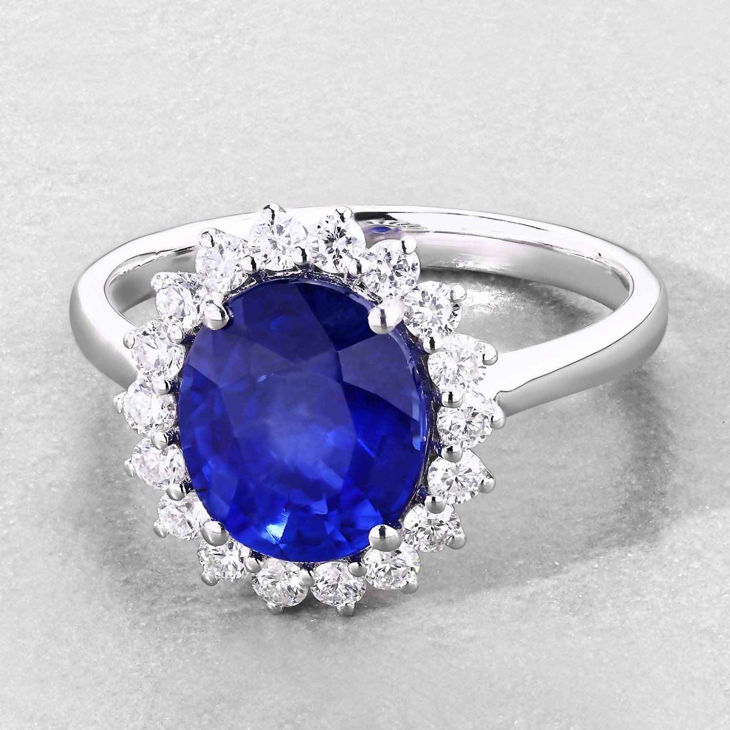 Diana M Jewels Women's Oval Natural Ceylon Blue Sapphire Fashion Ring (3.48 Ct) - Signature Plus in 18k white gold - women's jewelry - alternate view
