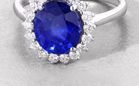 Diana M Jewels Women's Oval Natural Ceylon Blue Sapphire Fashion Ring (3.48 Ct) - Signature Plus in 18k white gold - women's jewelry - detail view